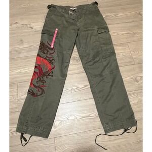 Dear AB Y2K Green Women's Cargo Embroidered Dragon Pants Size 8, Deadstock Nwt